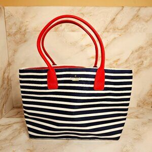 Kate Spade Blue & White Tote With Red Accents